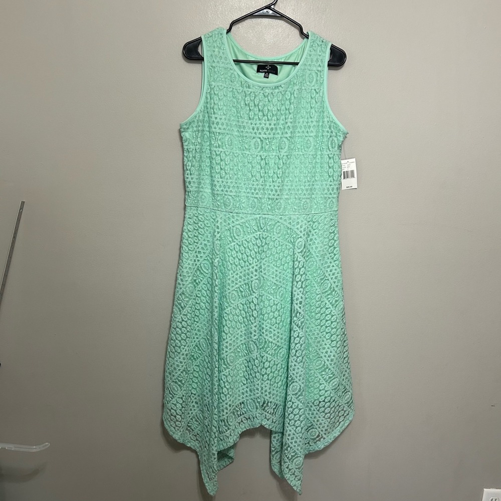 Ronni Nicole Lace Dress 14 Mint Green NWT Handkerchief Hem Sleeveless Lined Chic